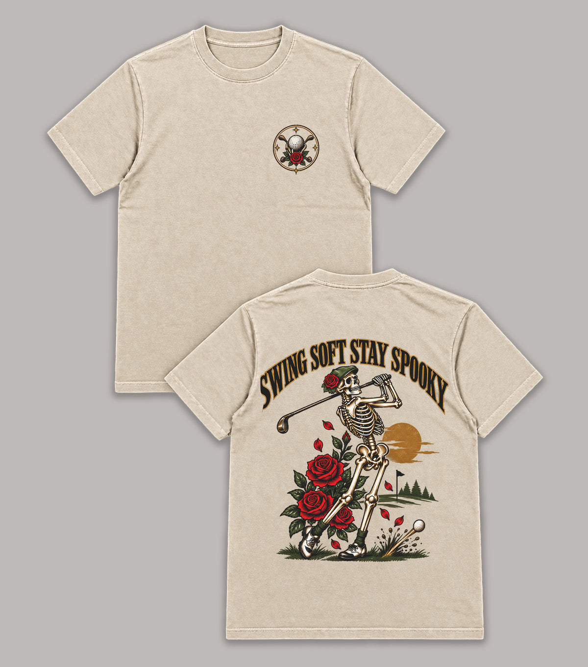 Swing Soft Stay Spooky Rose Skeleton Golf T-Shirt