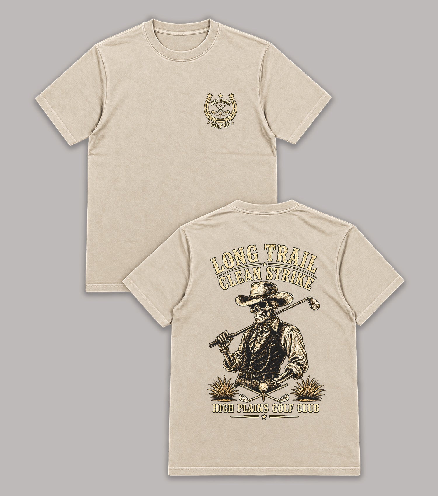 Long Trail Clean Strike Cowboy Skeleton Golf T-Shirt