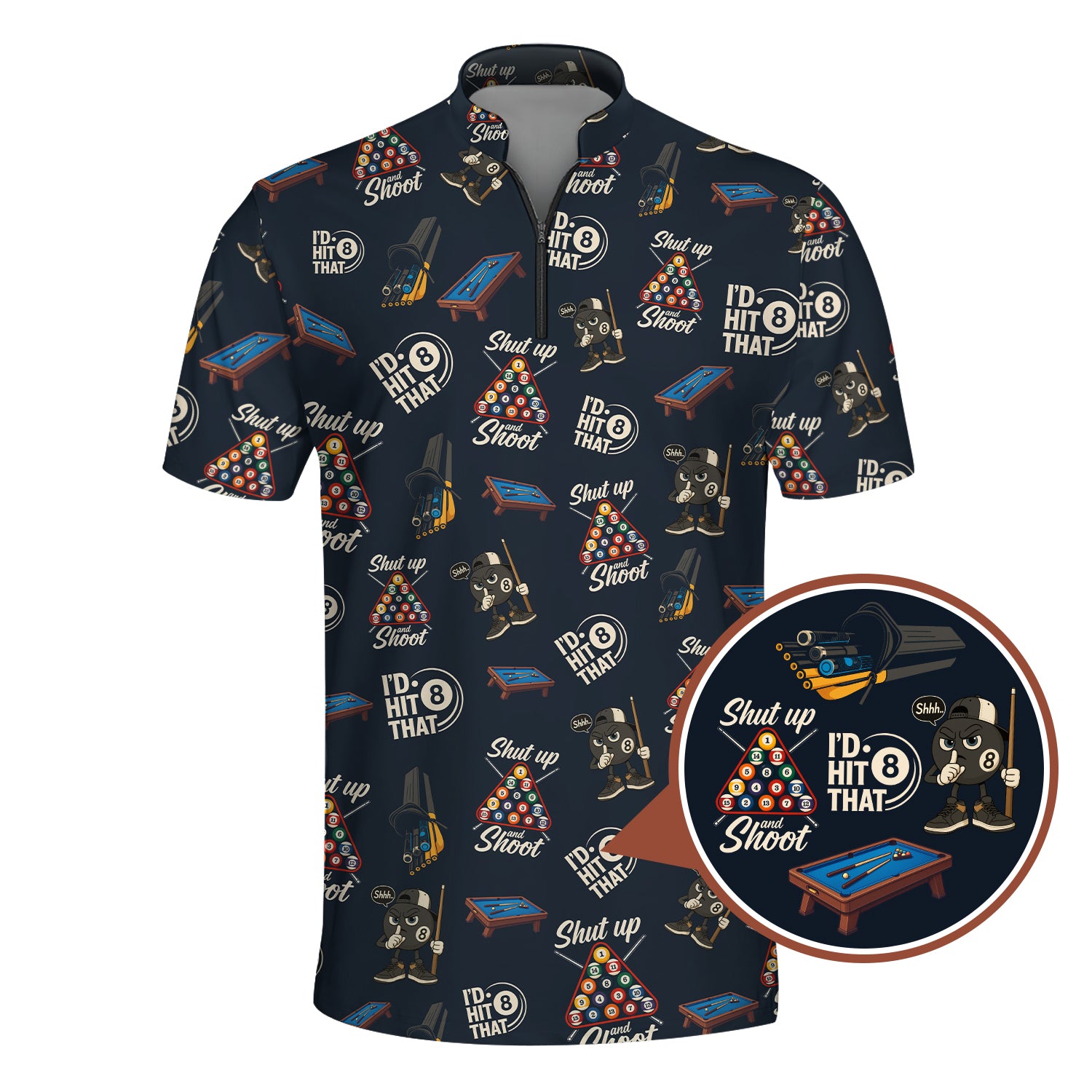 Billiard Jersey For Men, Funny Pool Player Shirt, Shut Up And Shoot Pattern Billiard Shirt