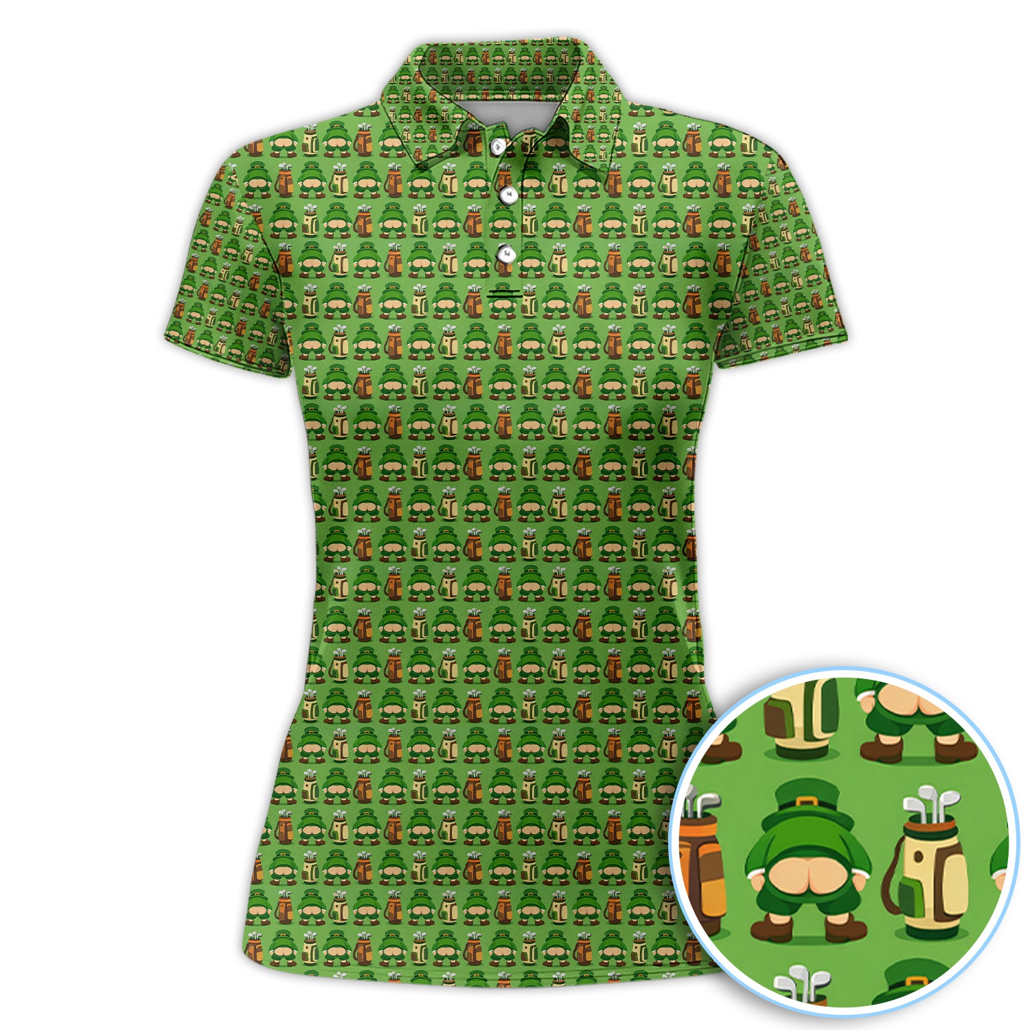 Leprechaun Funny Butt Golf Shirt For Women, Irish St Patrick Golf Bag Pattern Golf Polos, Golf Gift For Golfer