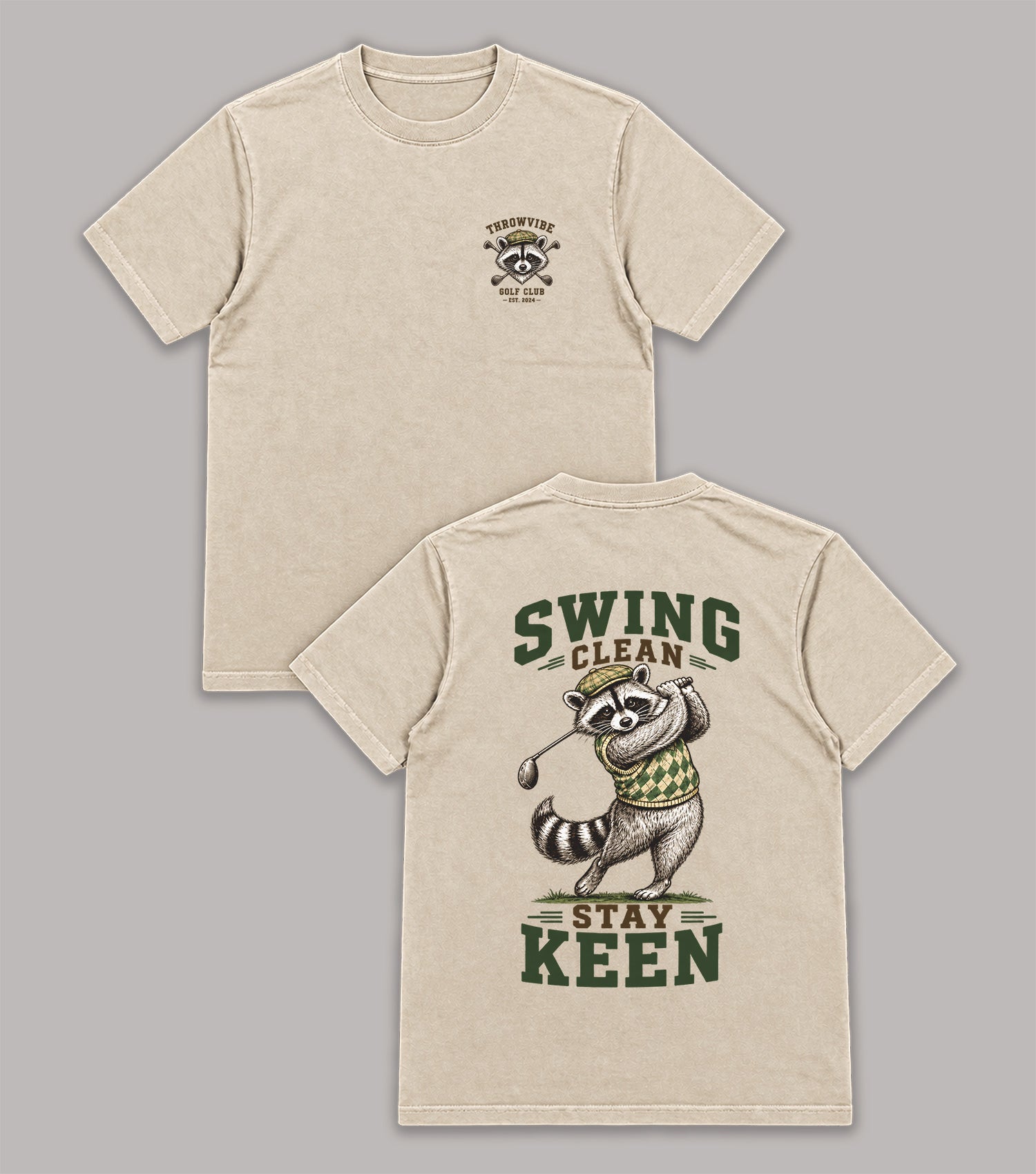 Swing Clean Stay Keen Raccoon Golf T-Shirt
