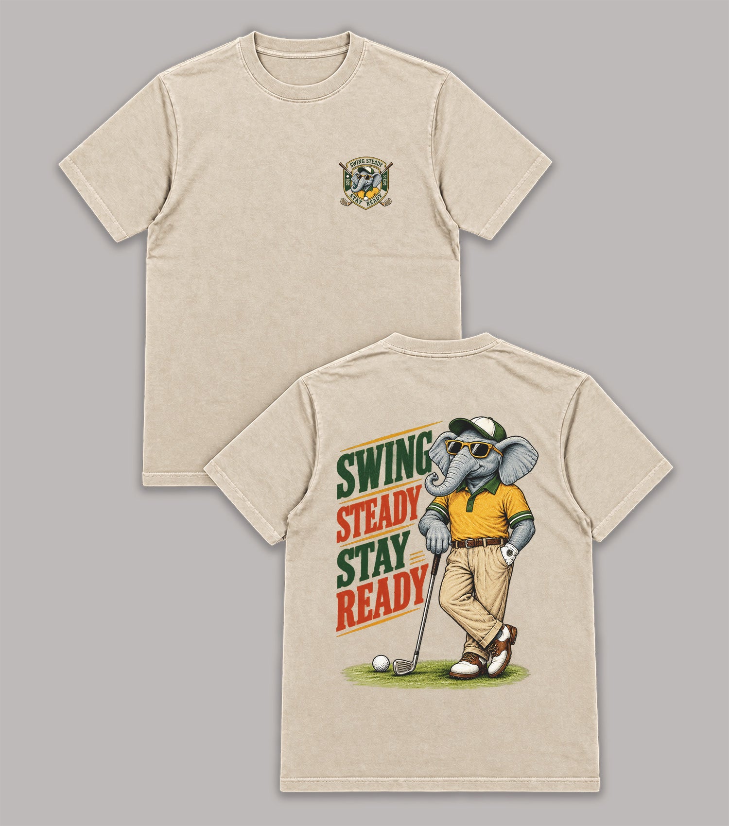 Swing Steady Stay Ready Elephant Golf T-Shirt