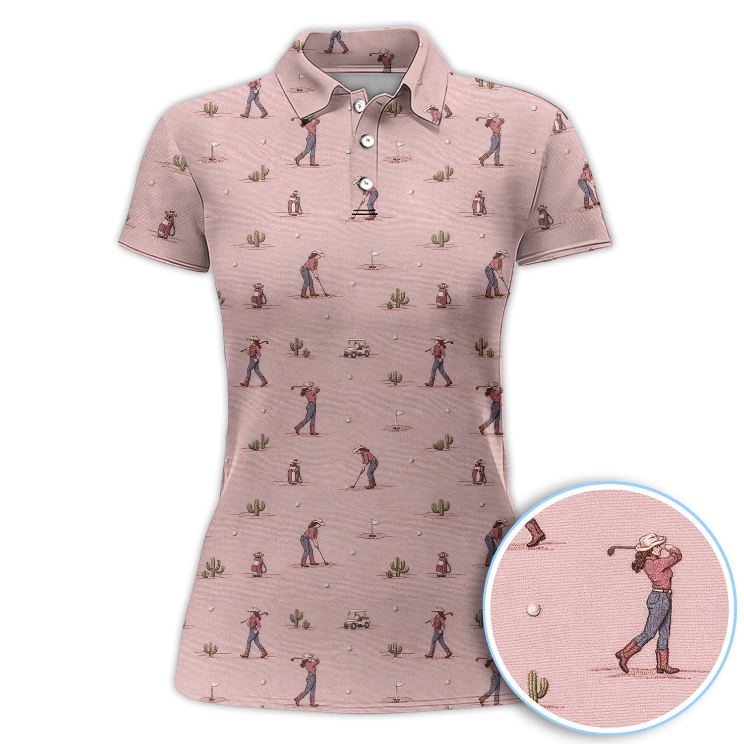 Western Desert Cowboy Shirt, Cactus and Golf Player Pattern For Women, Western Golf Pattern Shirt