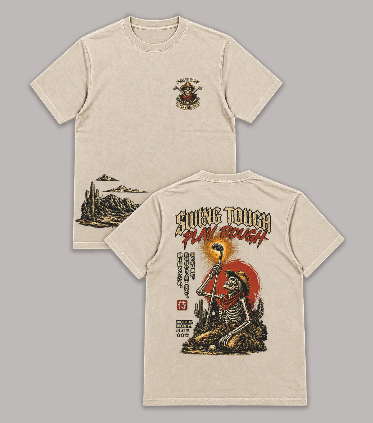 Swing Tough Play Rough Cowboy Skeleton Golf T-Shirt