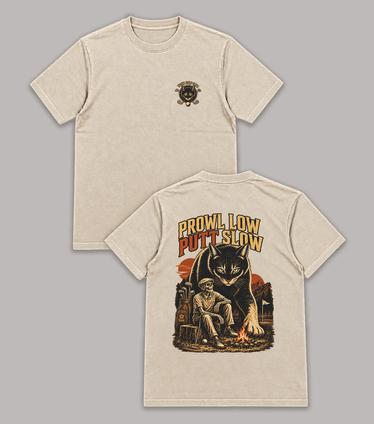 Prowl Low Putt Slow Black Cat Golf T-Shirt