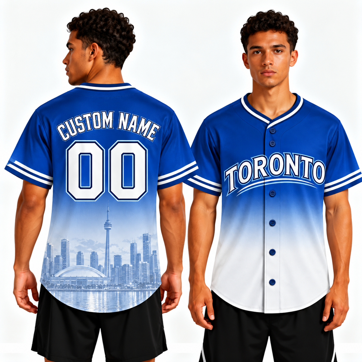 Custom Toronto Skyline Ombre Baseball Jersey