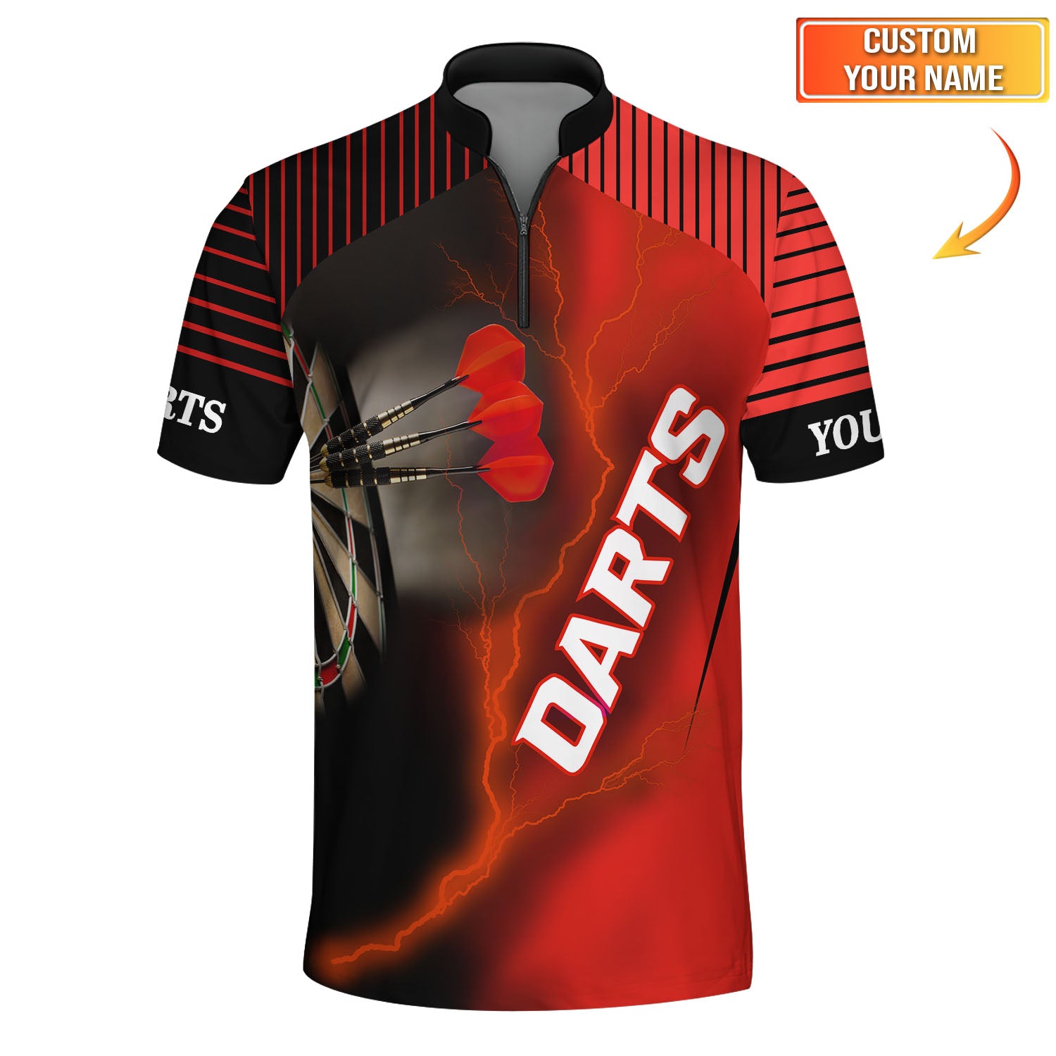 Custom NameDarts Shirts, Red Lightning Dartboard Shirt, Darts Jersey for Players