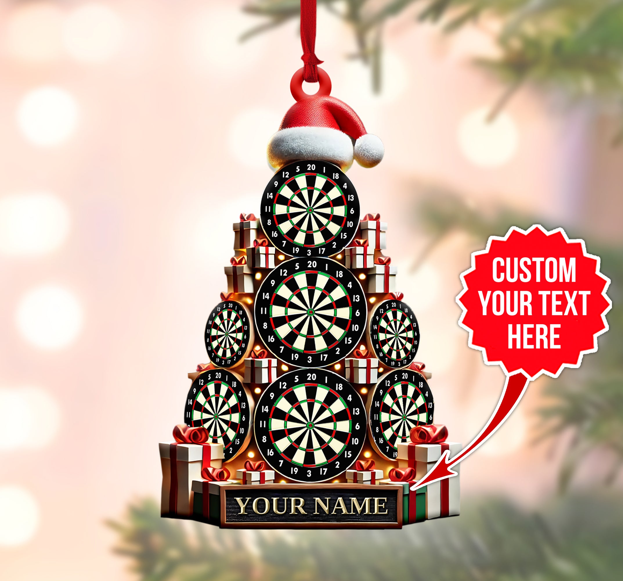 Personalized Dartboard Christmas Tree Ornament with Custom Name, Unique Holiday Decoration for Dart Players, Gift for Her Him