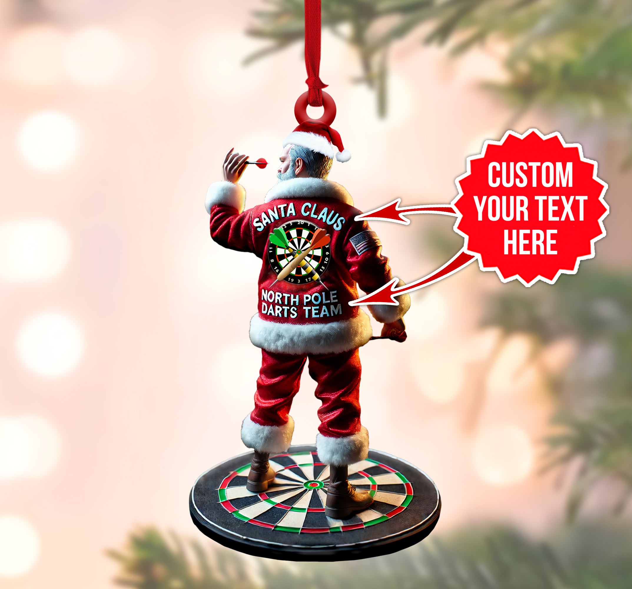 Personalized Santa Claus Dart Ornament, Custom North Pole Darts Team Christmas Decor