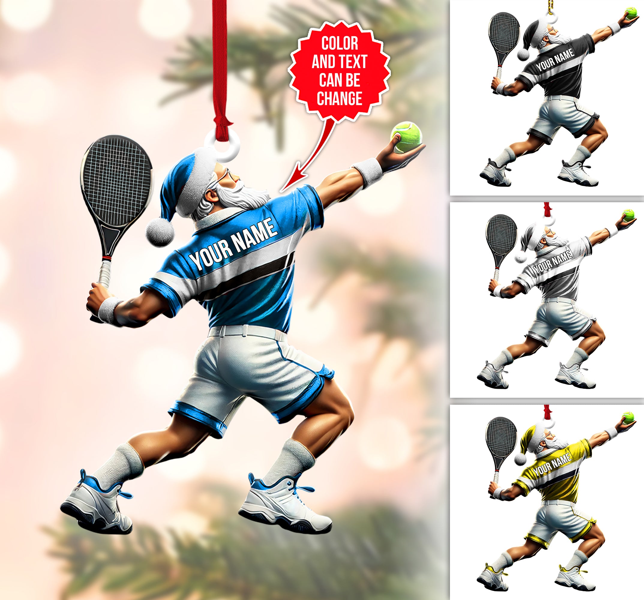 Santa Tennis Acrylic Ornament, Gift for Tennis Players, Christmas Decor, Tree Decoration