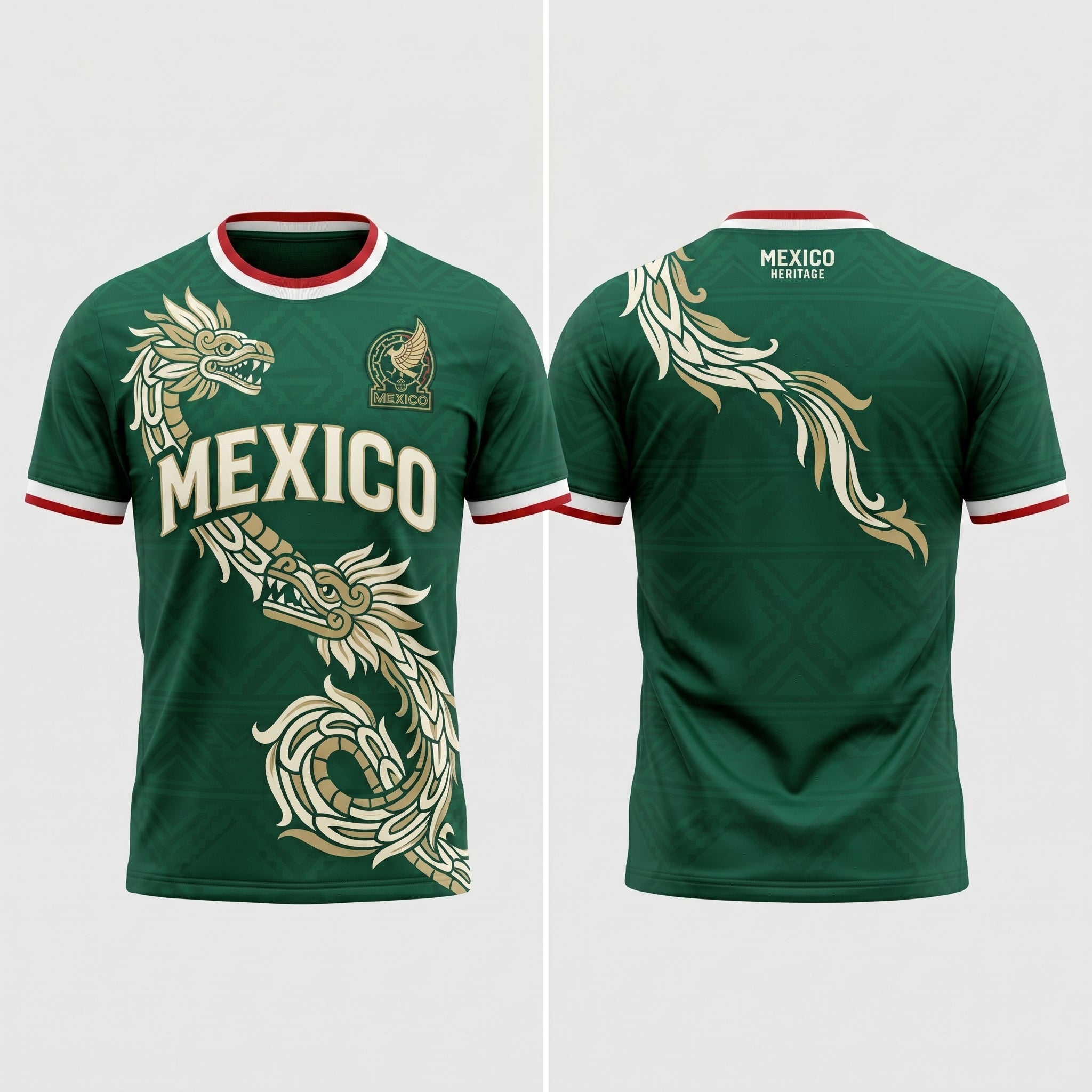Mexico Quetzalcoatl Shirt for Men – Green Feathered Serpent Heritage Football Fan Jersey, Mexican Pride World Fan Tee