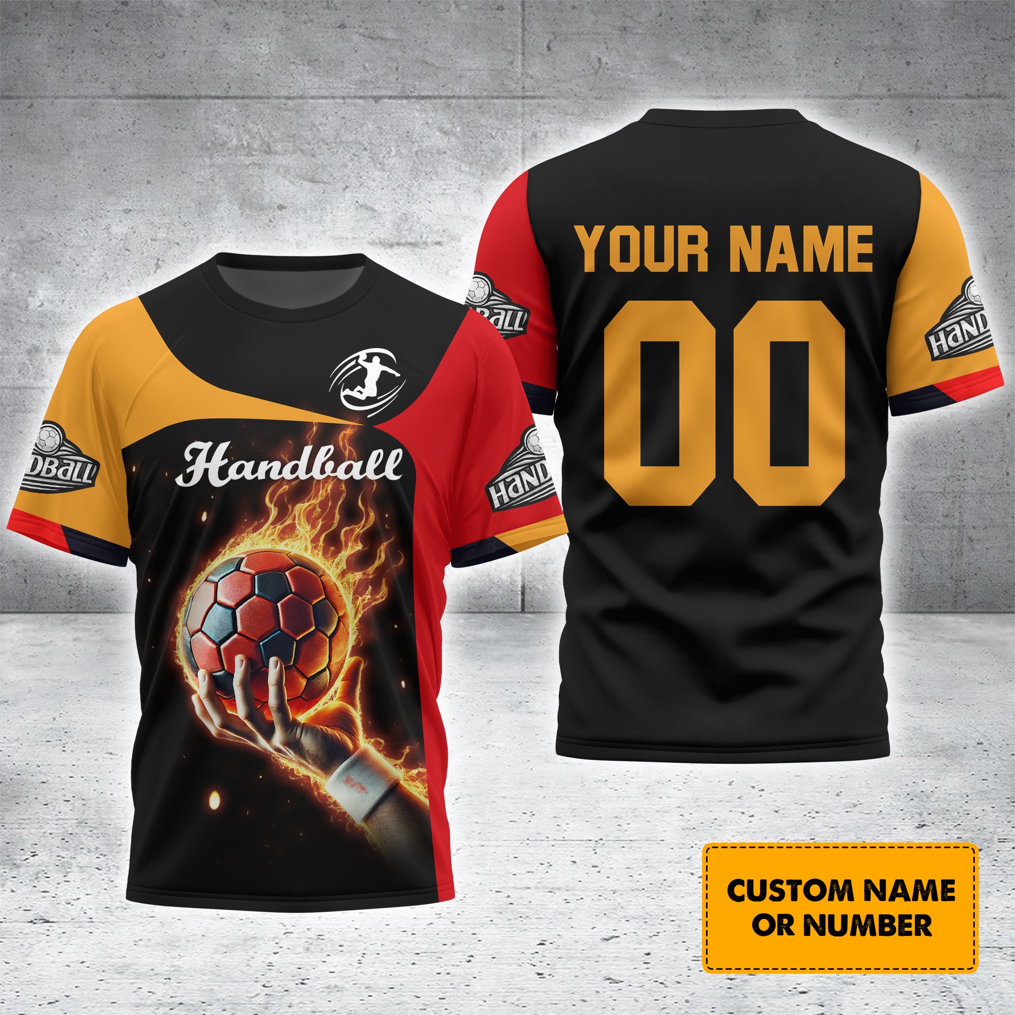 Custom Handball Fire Hand T-Shirt 3D Design Name And Number, Lightweight Sportswear, Gift For Sports Fan