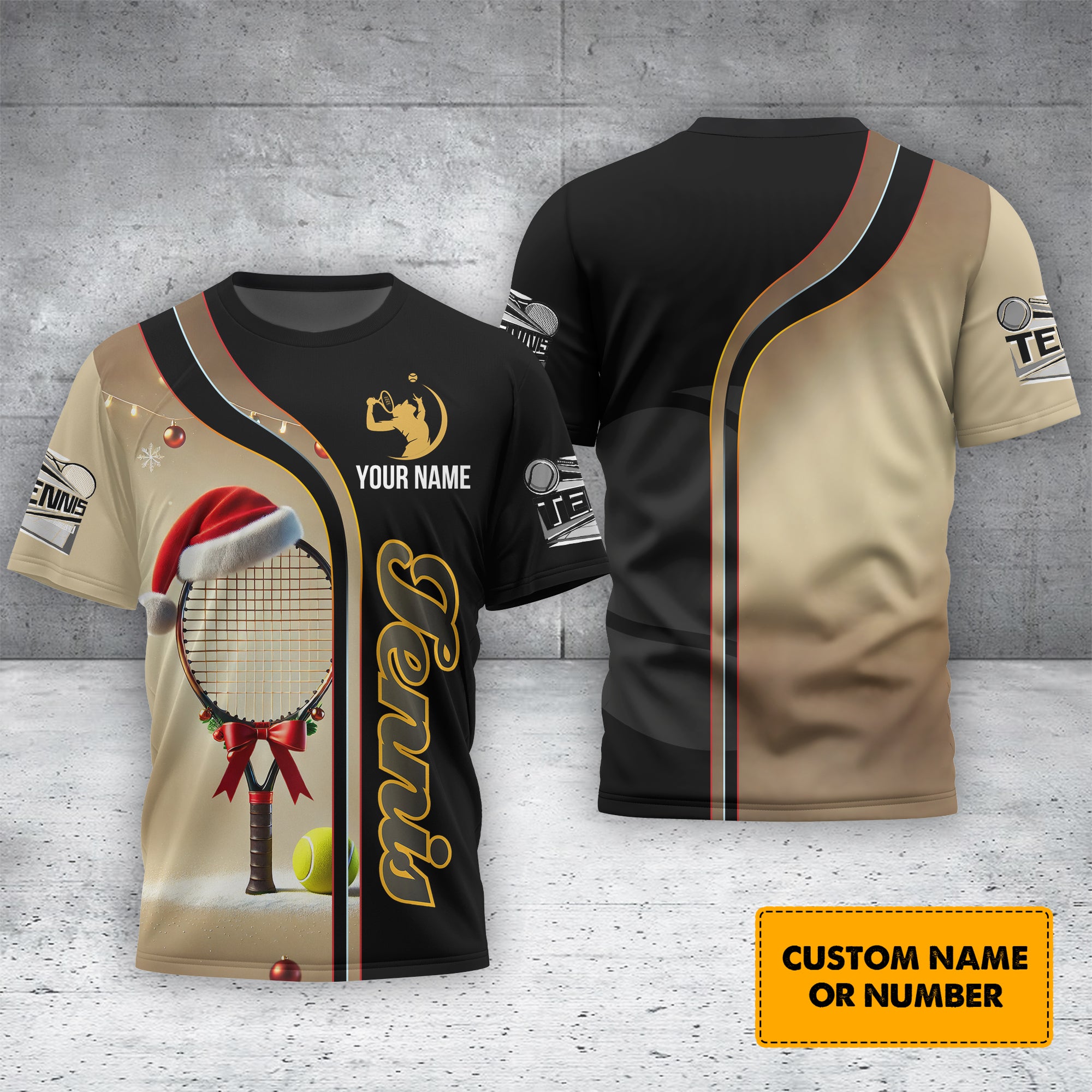 Custom Christmas Tennis T-Shirt 3D Design Lightweight Sportswear Gift for Tennis Players