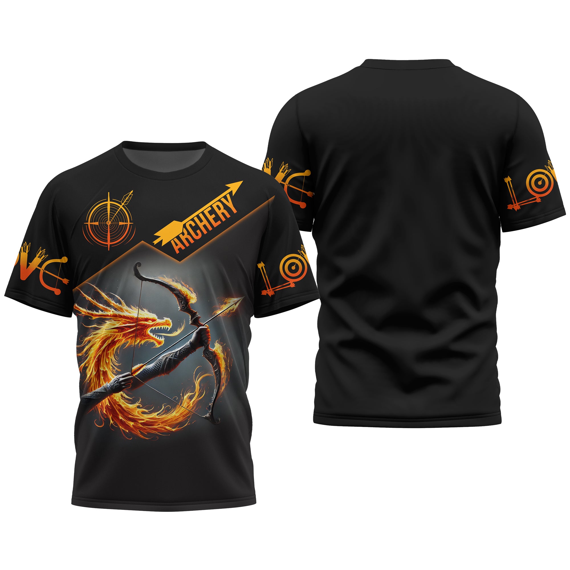 Custom Archery T-Shirt with 3D Flaming Bow Design Lightweight Sportswear Gift for Archers