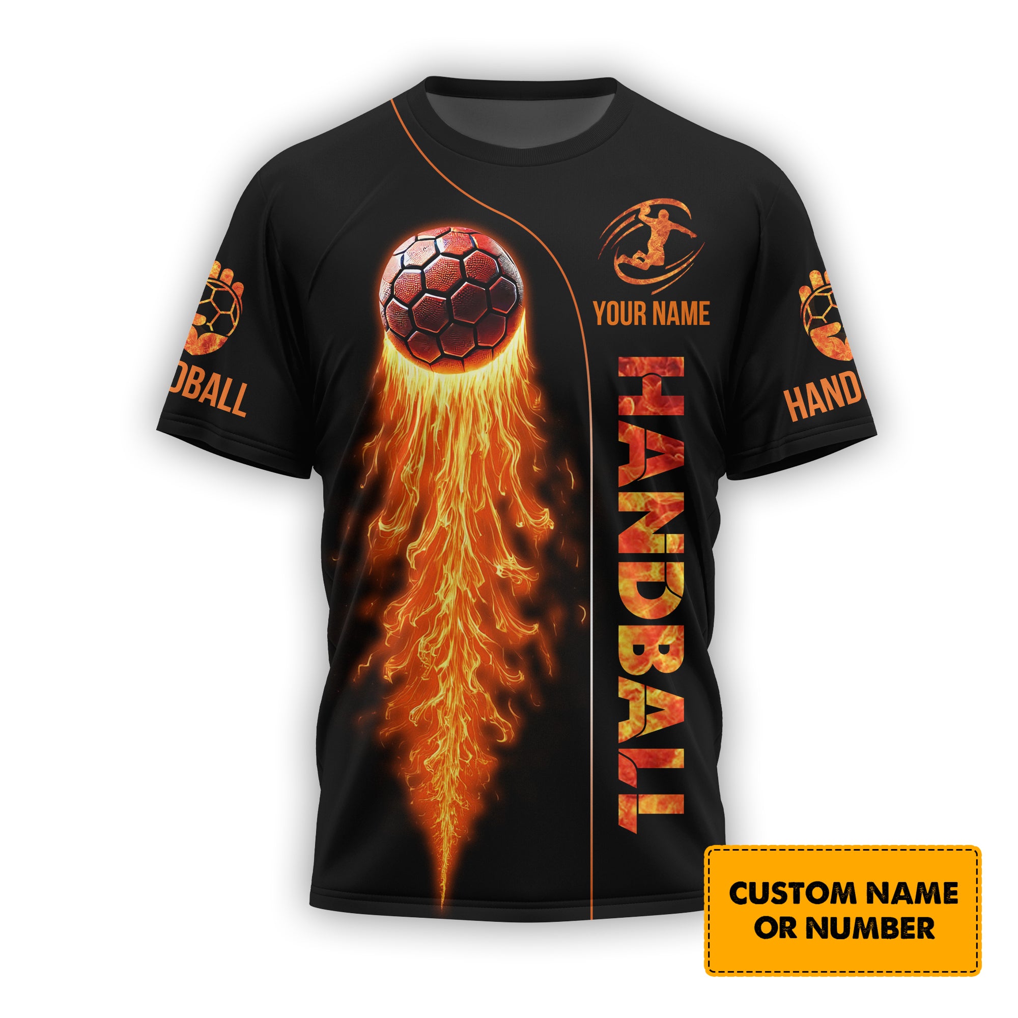 Handball Fireball T-Shirt 3D Design Custom Name, Lightweight Sportswear, Gift For Sports Fan