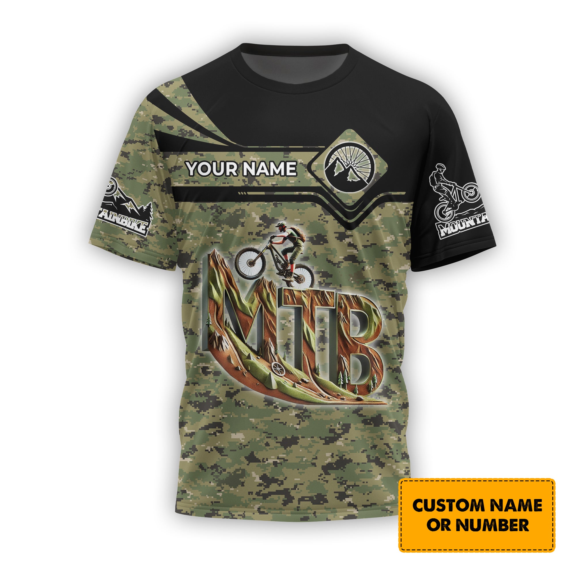 Custom Name Mountain Bike 3D T-Shirt, MTB Polo Shirt, Lightweight Sportswear, Personalized MTB Apparel, Gift for Cyclists