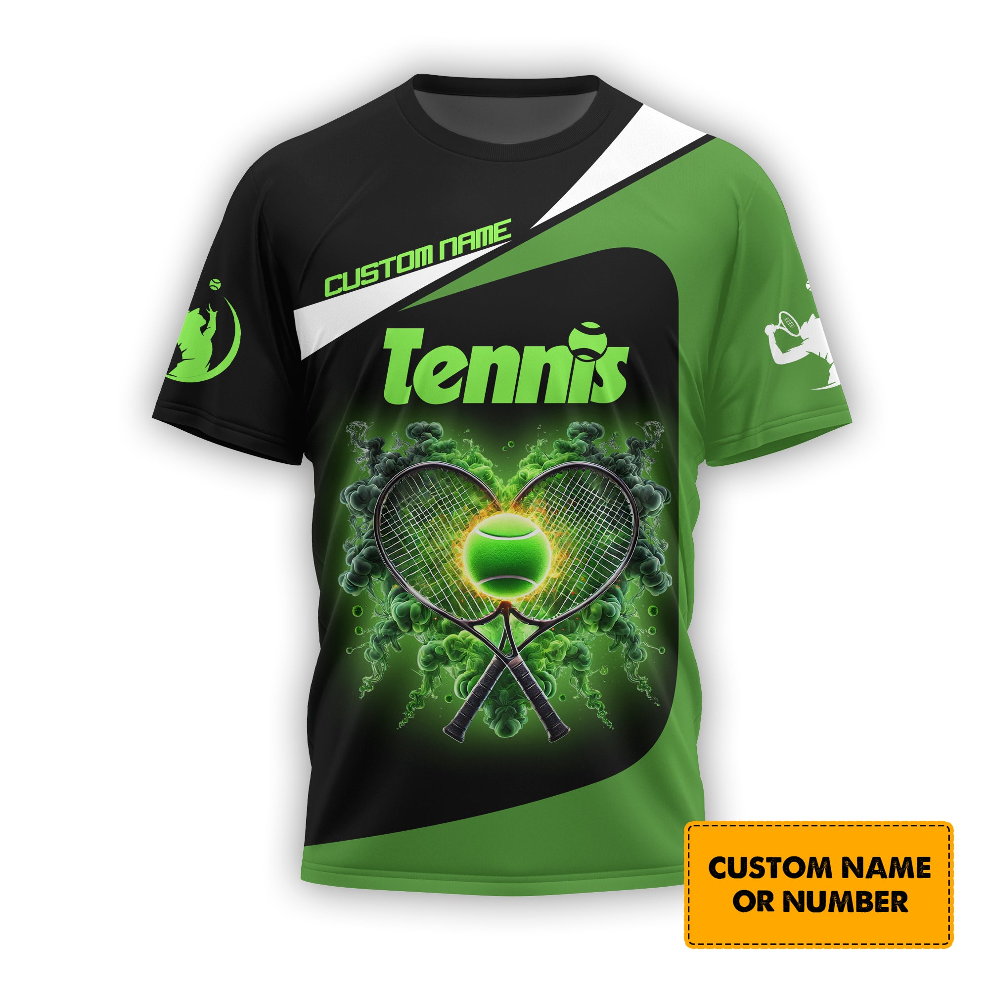 Custom Name Shirt Tennis, T-Shirt 3D Design Personalized, Greenheart Boom, Lightweight Sportswear, Gift for Tennis Players