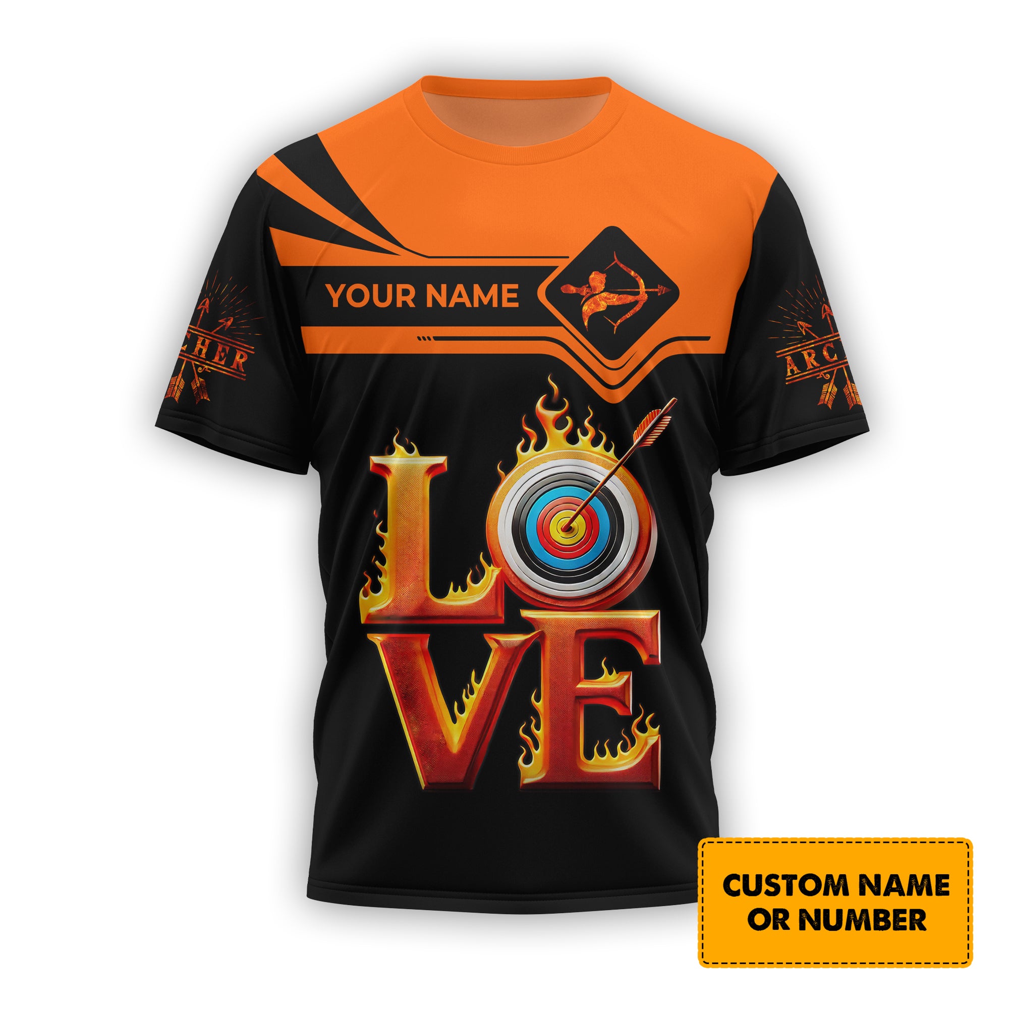 Custom Name Love Archer T-Shirt 3D, Archery Polo Shirts, Lightweight Sportswear, Gift for Archers