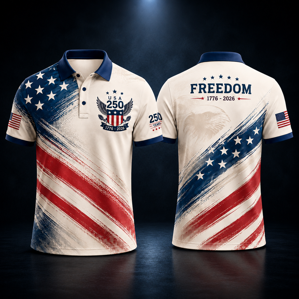 America 250 Golf Polo for Dad – Patriotic USA Flag 1776–2026 Father’s Day Golf Shirt