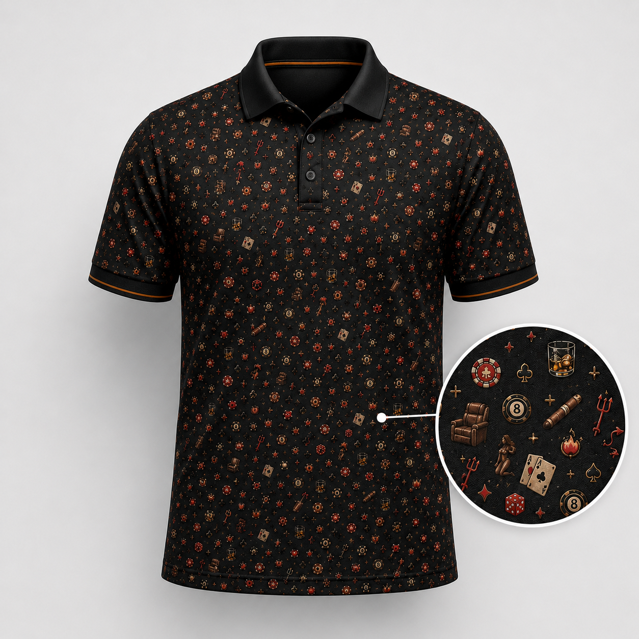 Funny Man Cave Polo Shirt for Men – Poker Night Casino Party Shirt, Hidden Adult Humor Vegas Lounge Polo