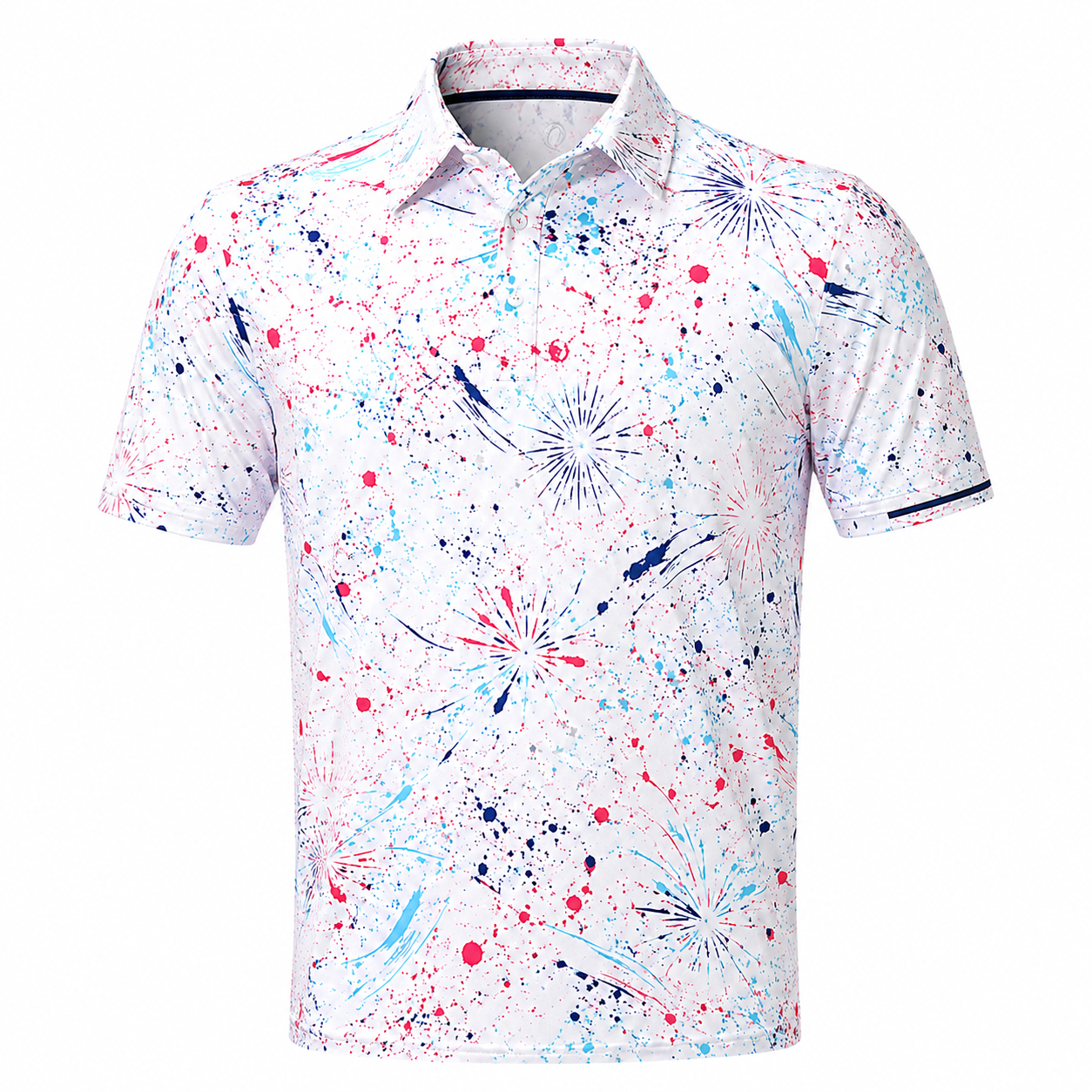 Mens Golf Polo Shirts Short Sleeve Dry Fit Performance Moisture Wicking Abstract Firework Splatter Print Collared Golf Shirts for Men