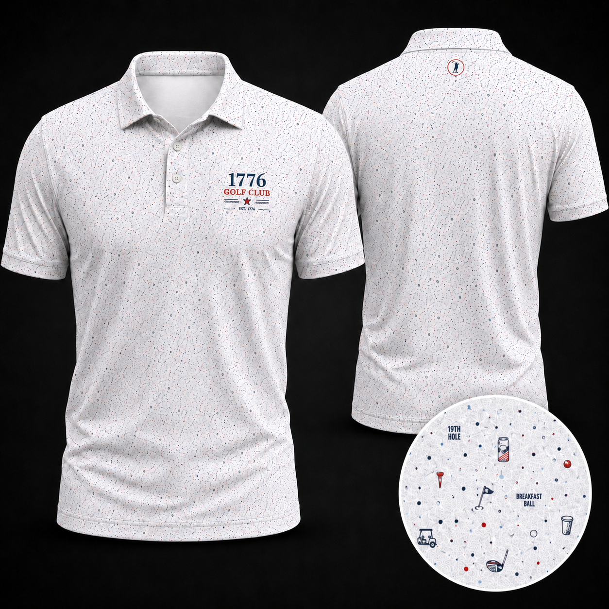 1776 Golf Club Polo Shirt for Men – Patriotic 4th of July Micro Speckle Performance Golf Shirt