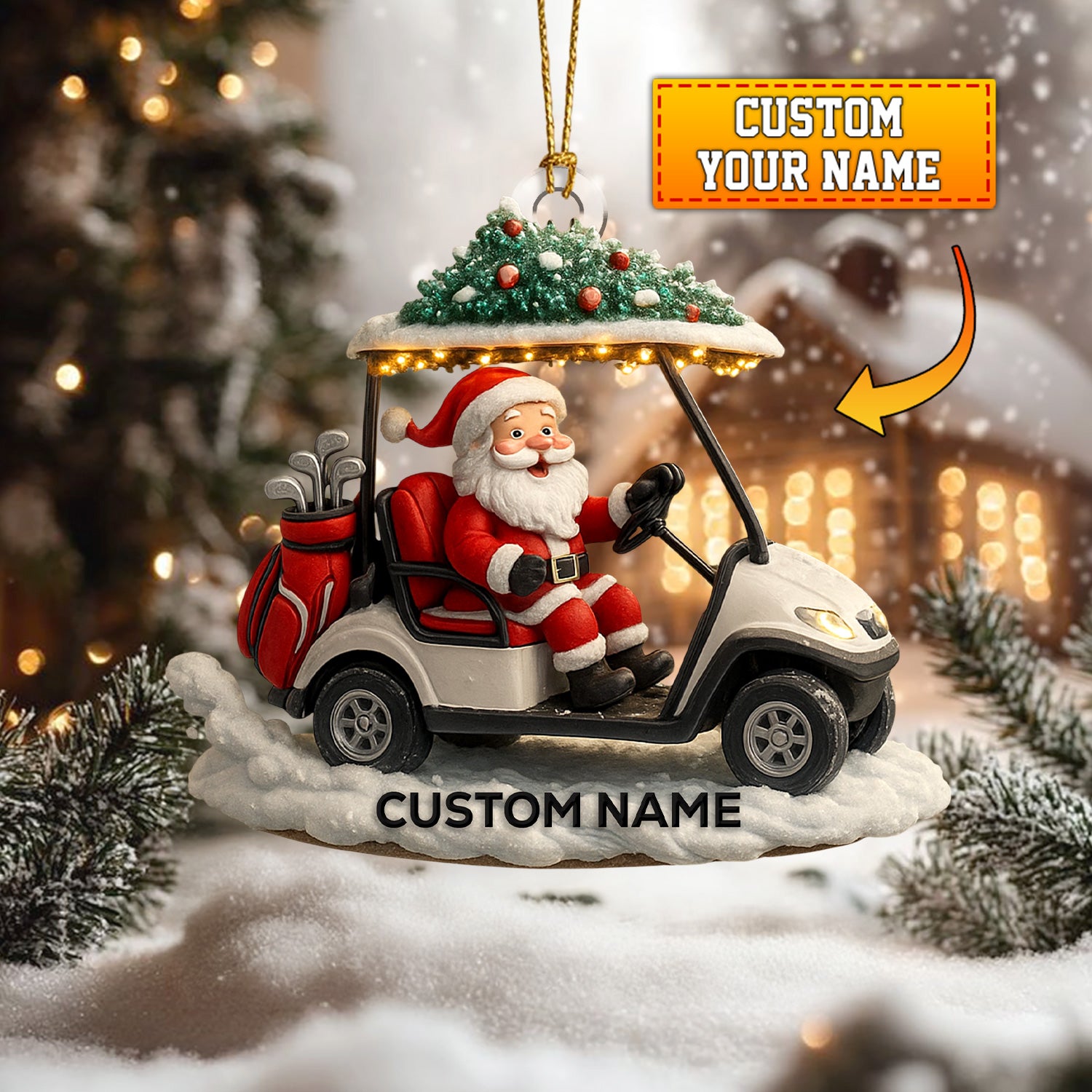 Personalized Santa Golf Cart Christmas Ornament, Custom Name Golfer Ornament, Funny Santa Driving Golf Cart Xmas Decor, Gift for Golf Lovers