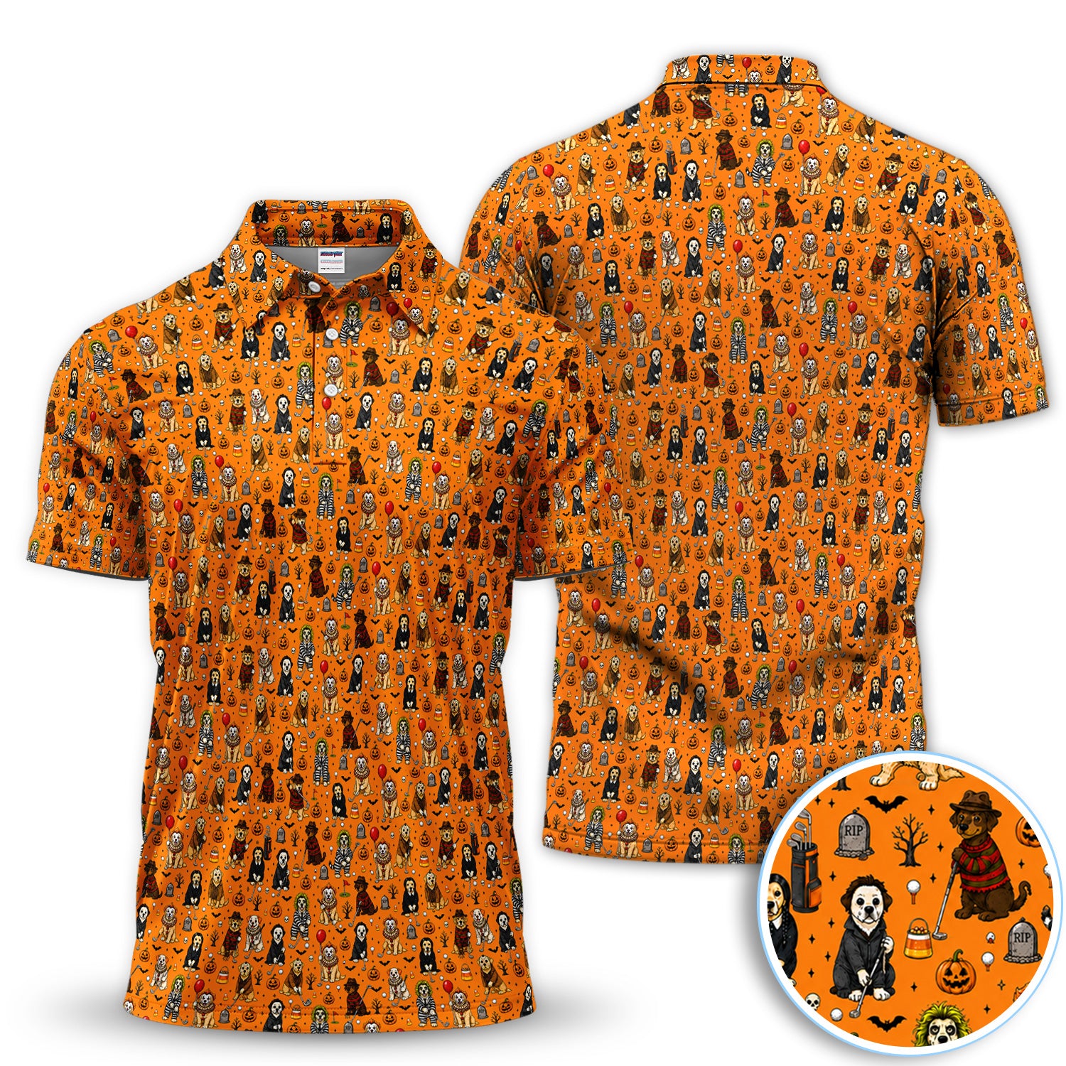 Funny Horror Dog Halloween Golf Pattern Shirt, Spooky Dog Golf Polo For Men, Halloween Golfer Gift