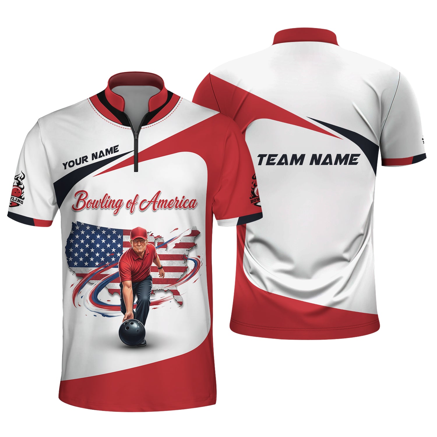 Personalized American Bowling Shirt, Trump Bowling Shirt With Custom Name And Team Name, Bowling Jersey For Men