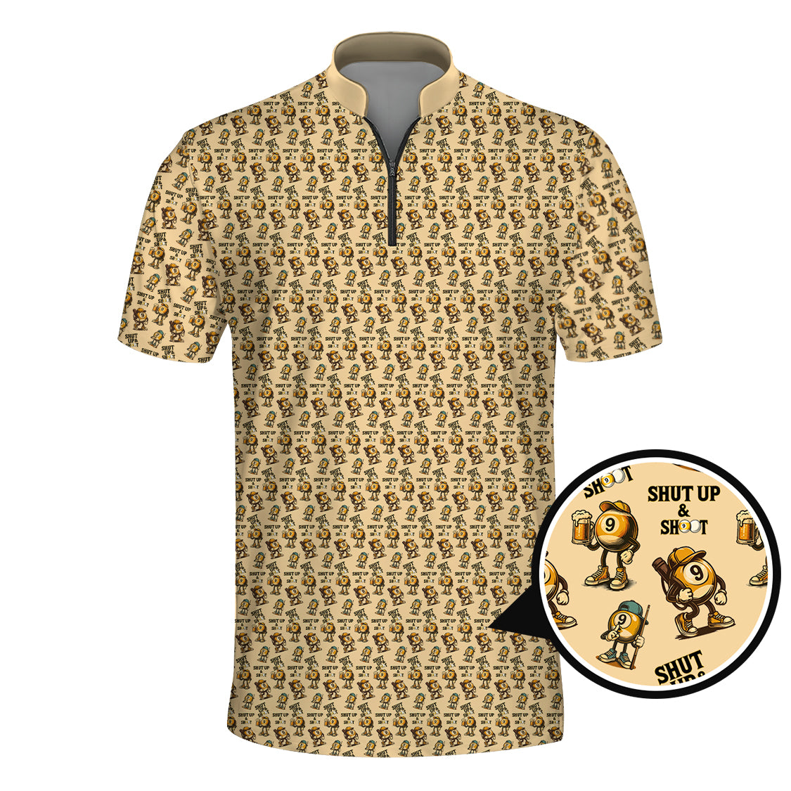 Shut Up & Shoot Pattern Billiard Shirt - 9 Ball Shirts For Player - Billiard Jersey For Men
