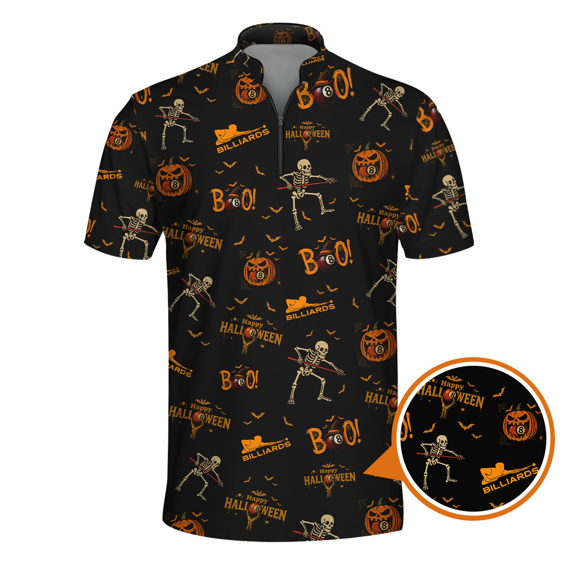 Halloween Skeleton Billiards Shirt, Funny Billiard Shirts For Pool Lovers, Pattern Billiard Jersey, Gift For Billiards Players