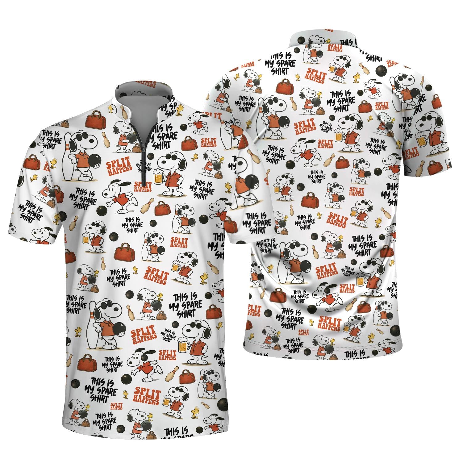 Retro Snoopy Bowling Shirt, Split Happens Tees - This Is My Spare Shirt – Unisex Customizable Bowling Team Top