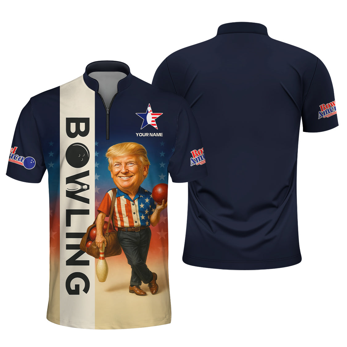 Personalized Bowling American Shirt, USA Bowling Jersey Shirt With Custom Name, Bowling Trump Shirt For Men
