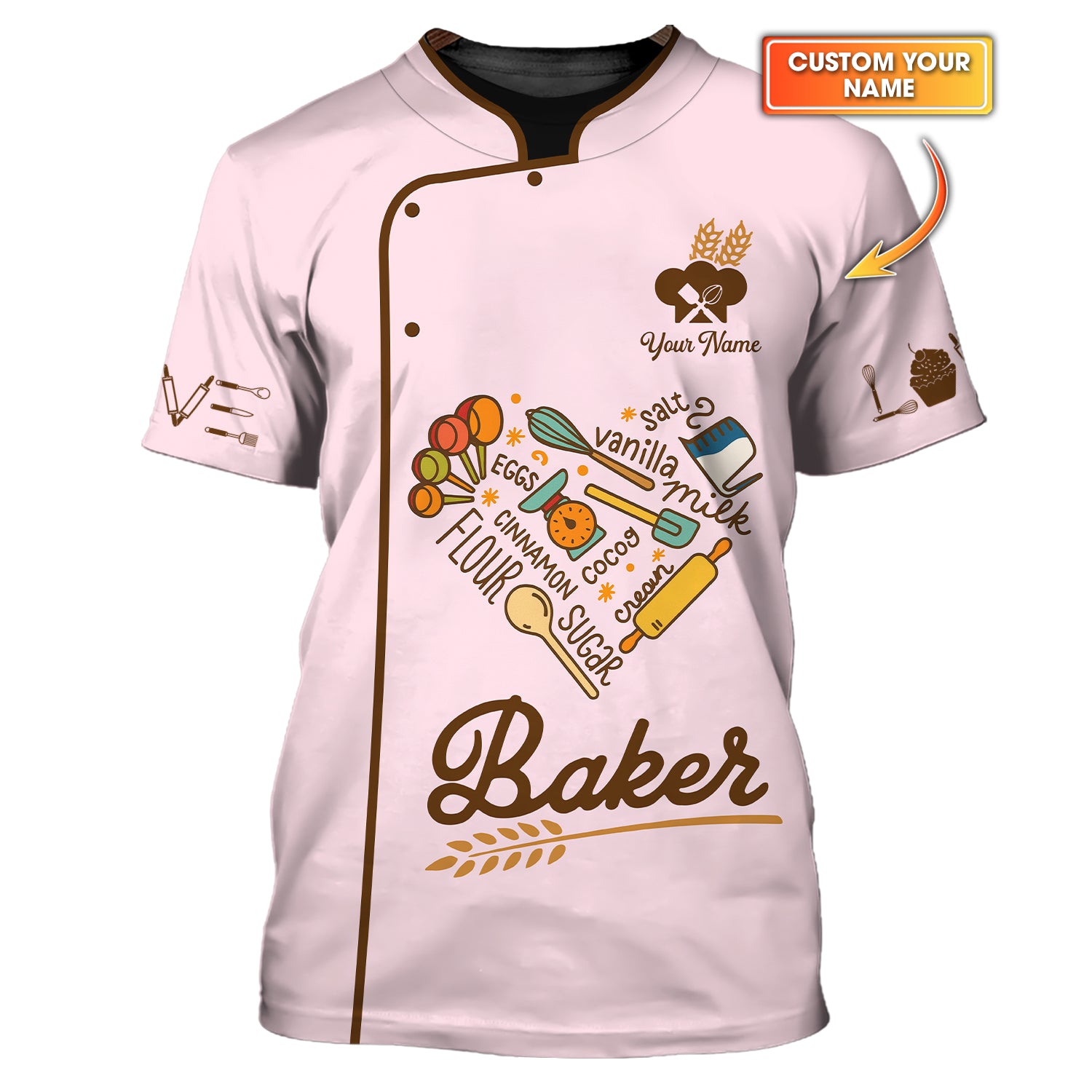 Custom Name Baker Uniform – Personalized Baking T-Shirt For Baker - 3D Shirt With Baker Tools