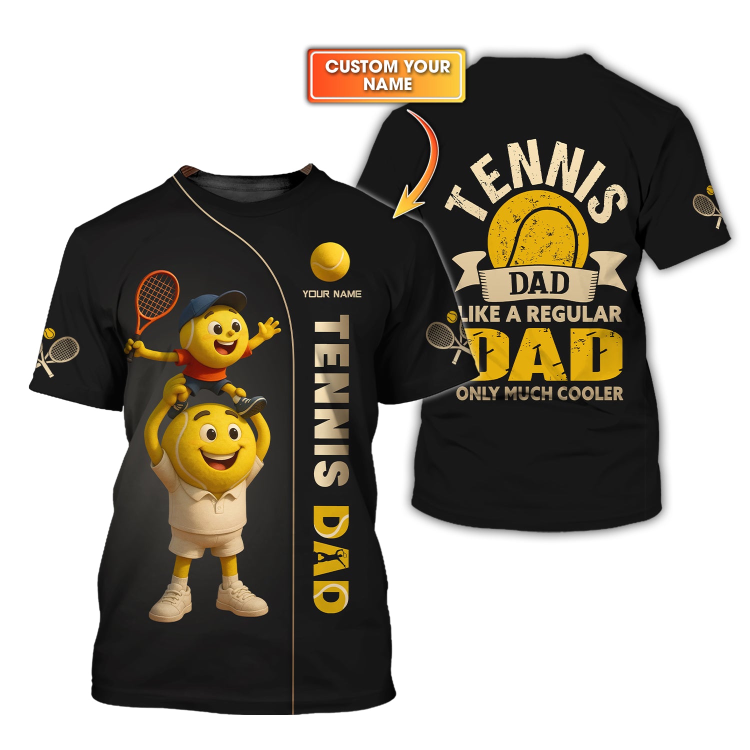 Custom Tennis Shirt, Cute Tennis Ball Father Son T-Shirt, Personalized Father's Day Gift for Dad