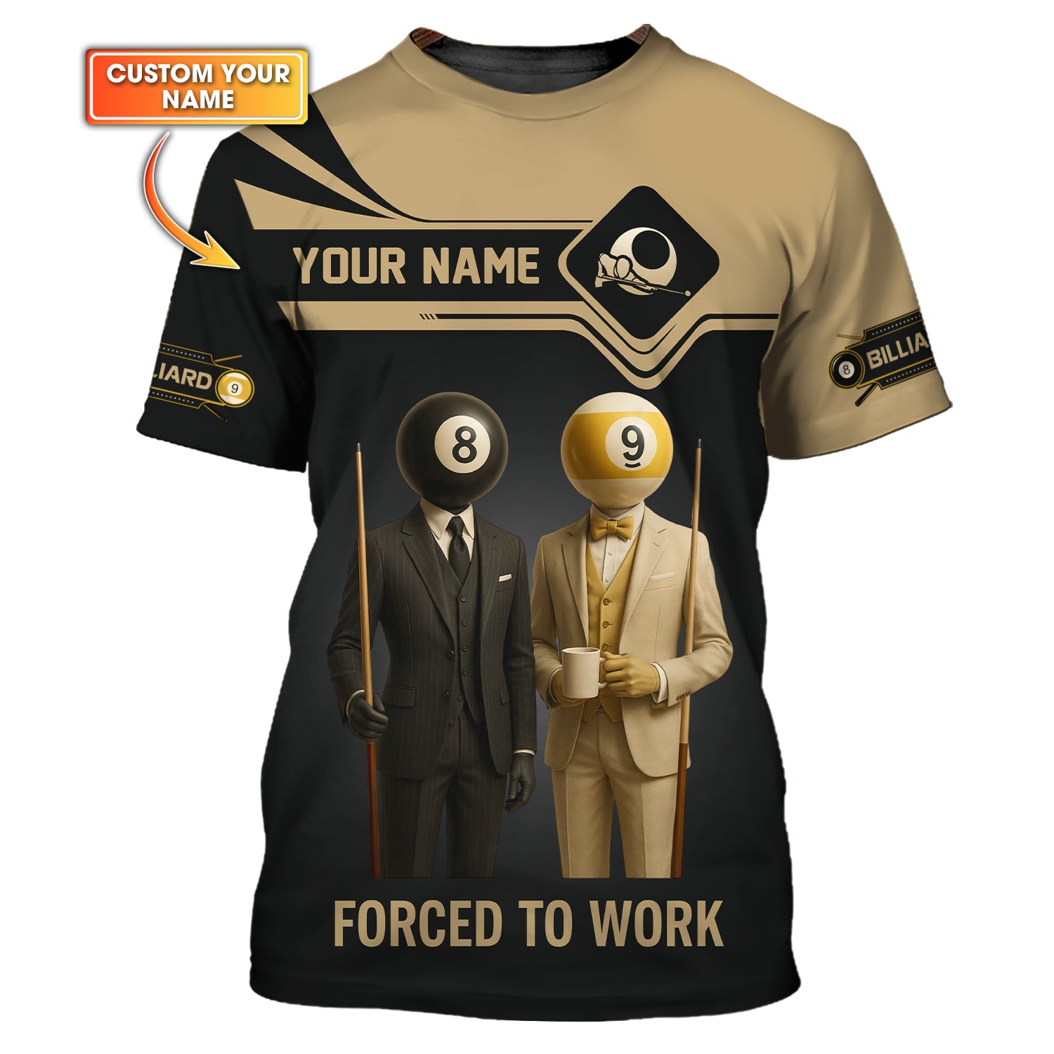 Custom Billiards Jersey, Forced To Work, 8 Ball 9Ball Pool Billiard T Shirts, Gift For Billiards Player