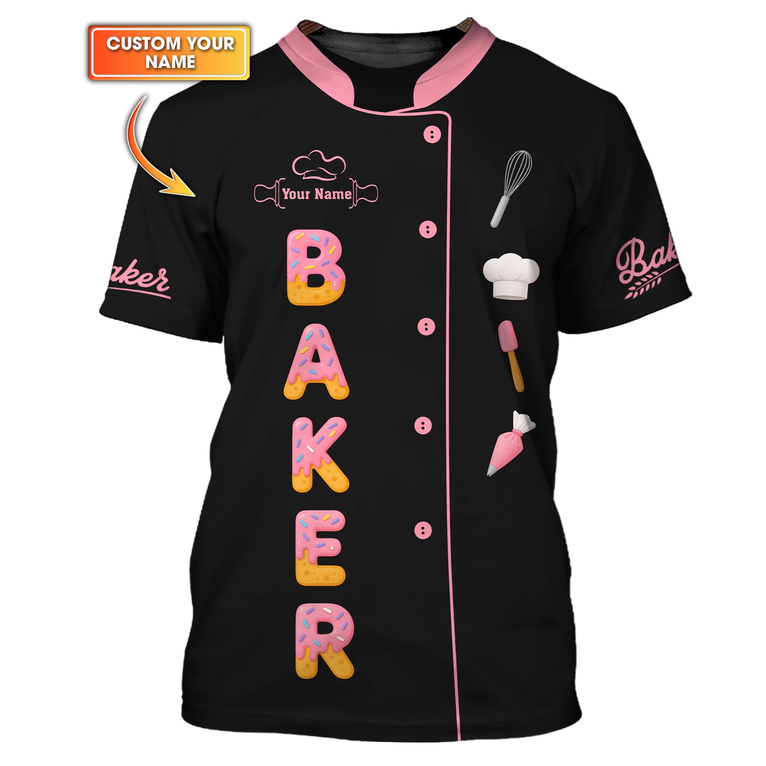 Personalized Baker Uniform Black Pink Donut, Baker Shirt For Baking Lover, Gift For Sweet Lovers