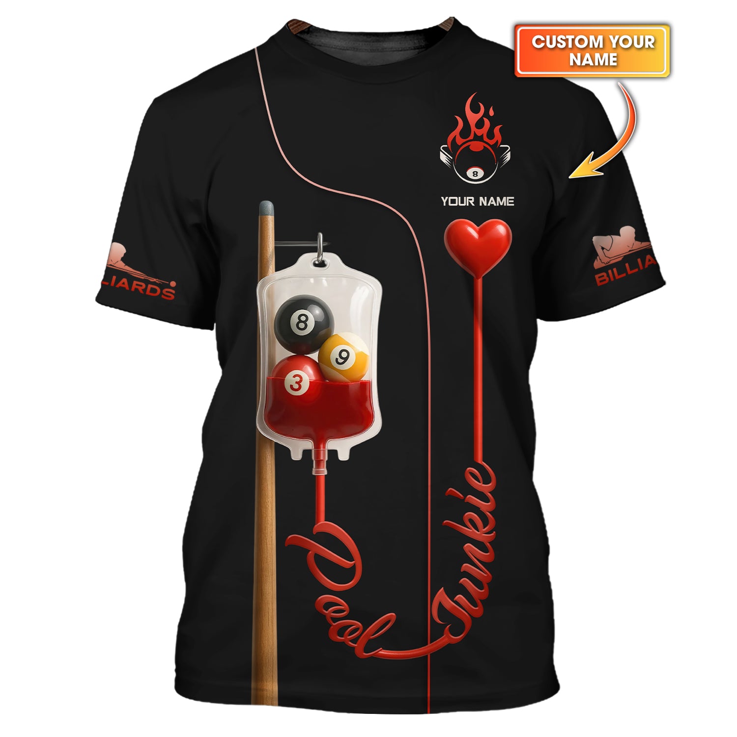 Custom Name Pool Junkie Billiard Shirt – 8 Ball IV Drip Funny Player Tee