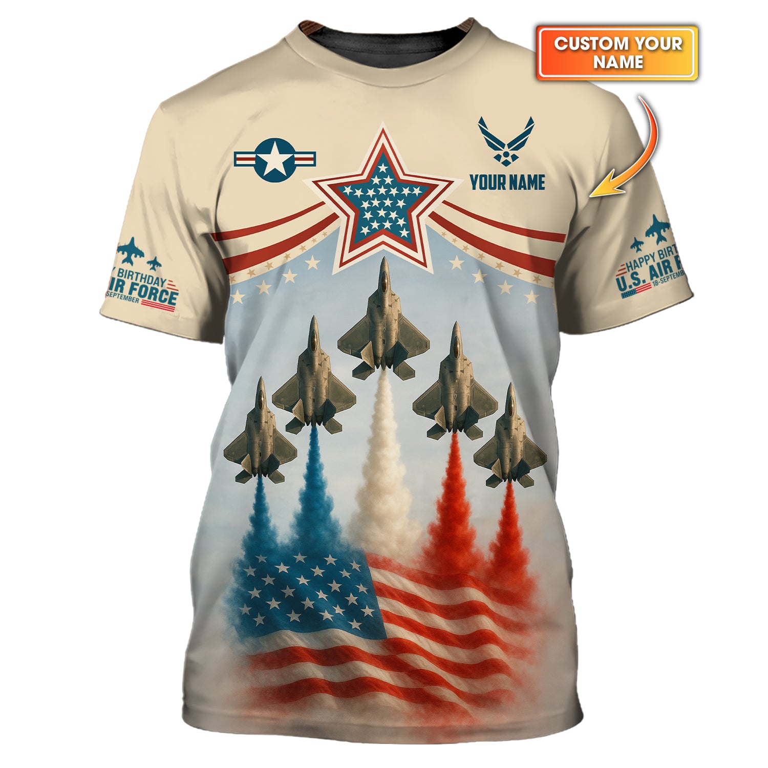 U.S. Air Force Shirts, Custom Name Jet Flyover Patriotic American Flag Shirt