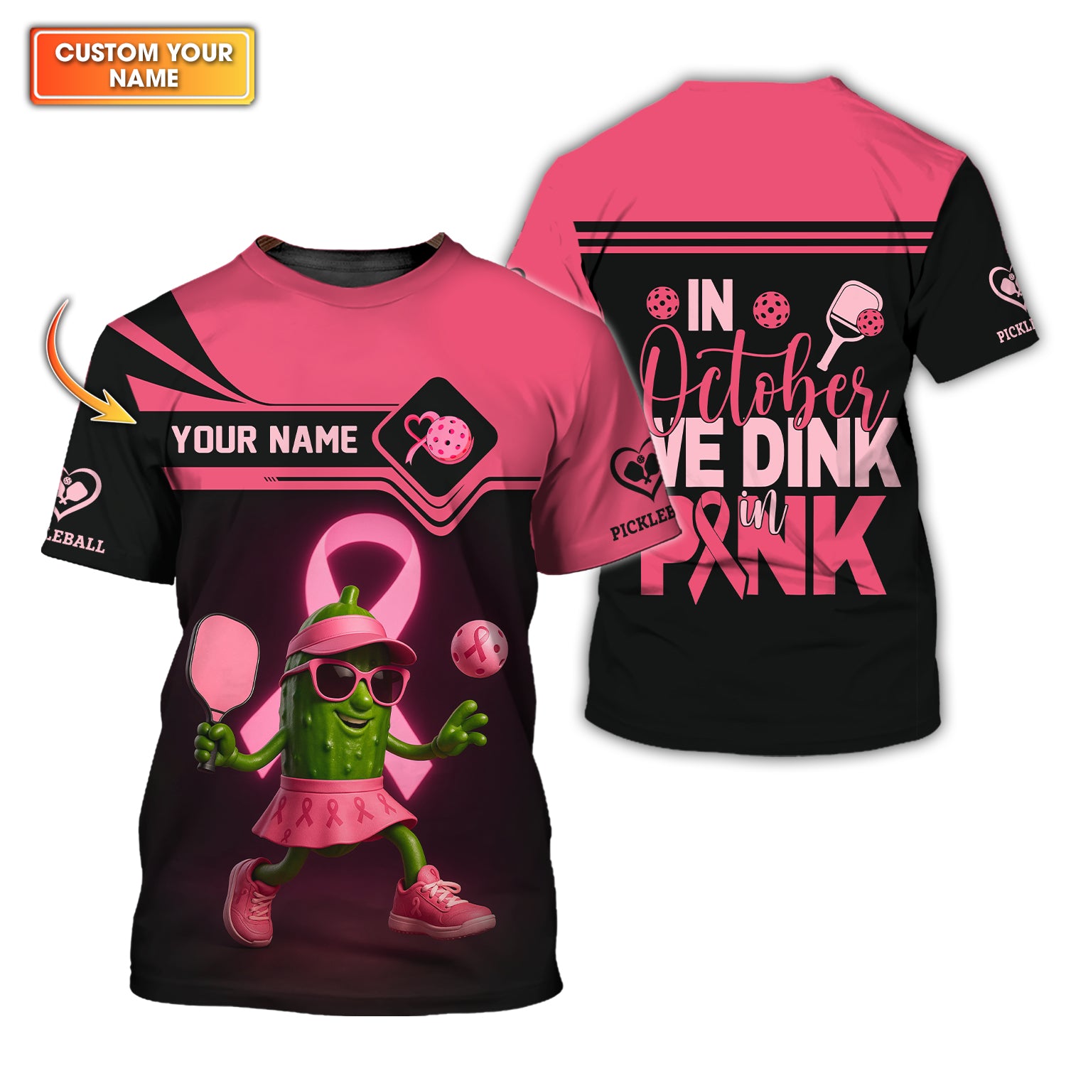 Custom Name Women's Pickleball Shirt , In October We Dink in Pink - Breast Cancer Awareness Pickleball Shirt, Personalized Pickleball Shirt