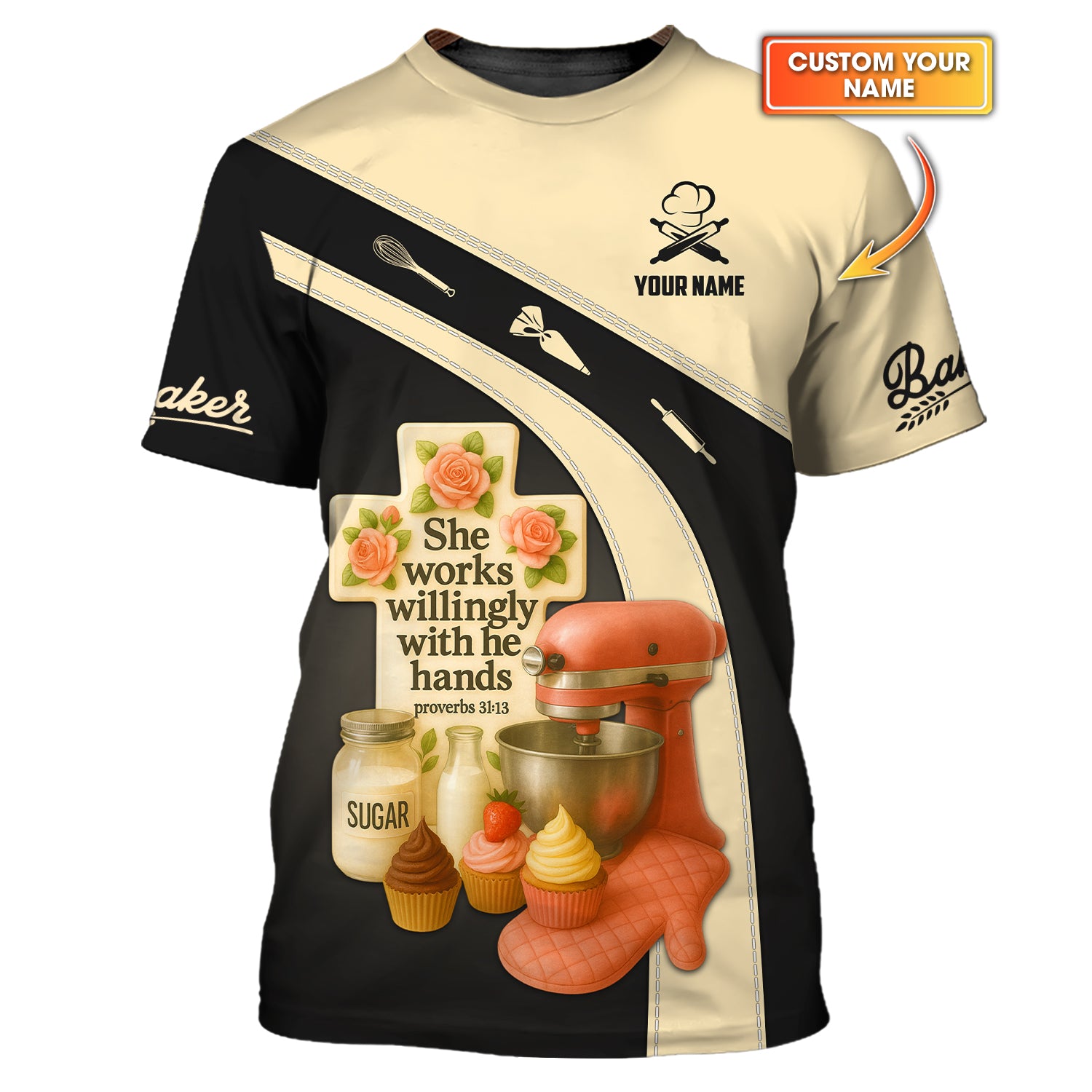 Personalized Baker Shirt, She Works Willingly With Her Hands Proverbs 31:13 Shirt, Gift For Baking Lover