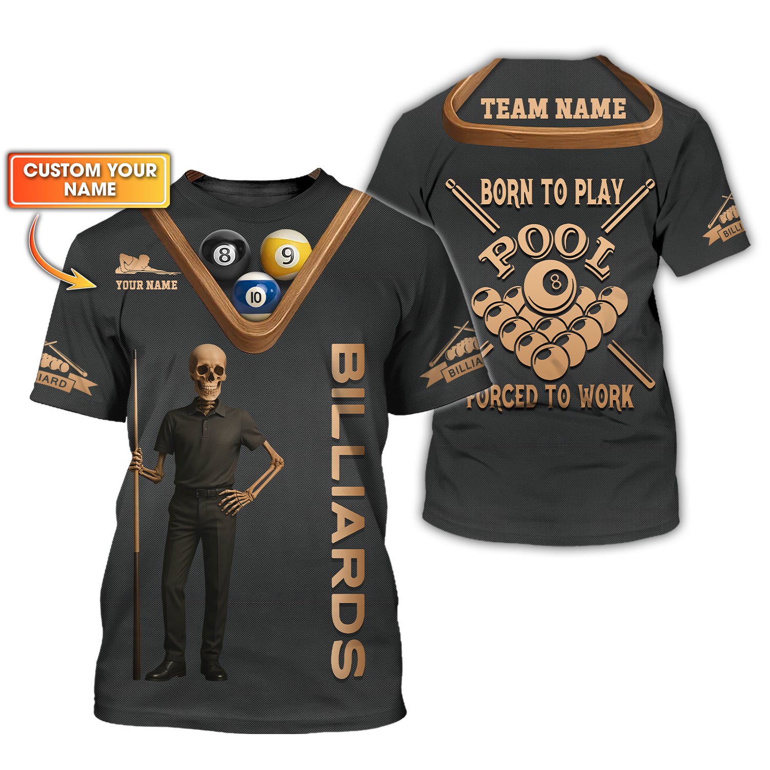 Billiards T Shirt Custom Born to Play, 9 Ball Pool 8 Ball Pool Tee for Men