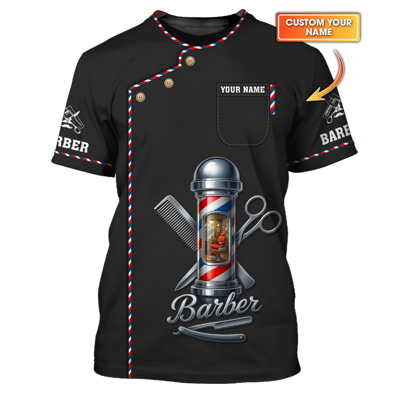 Barber Uniform, Personalized Barber Shirt, Custom Name Barber Shop Shirt For Men