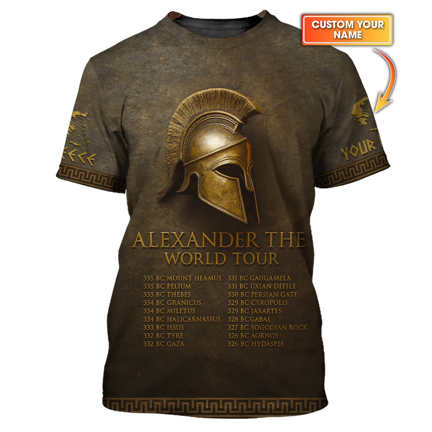 Personnalized Greek Shirts, Alexander The World Tour T-Shirt, Custom Name God Of Greek Shirt