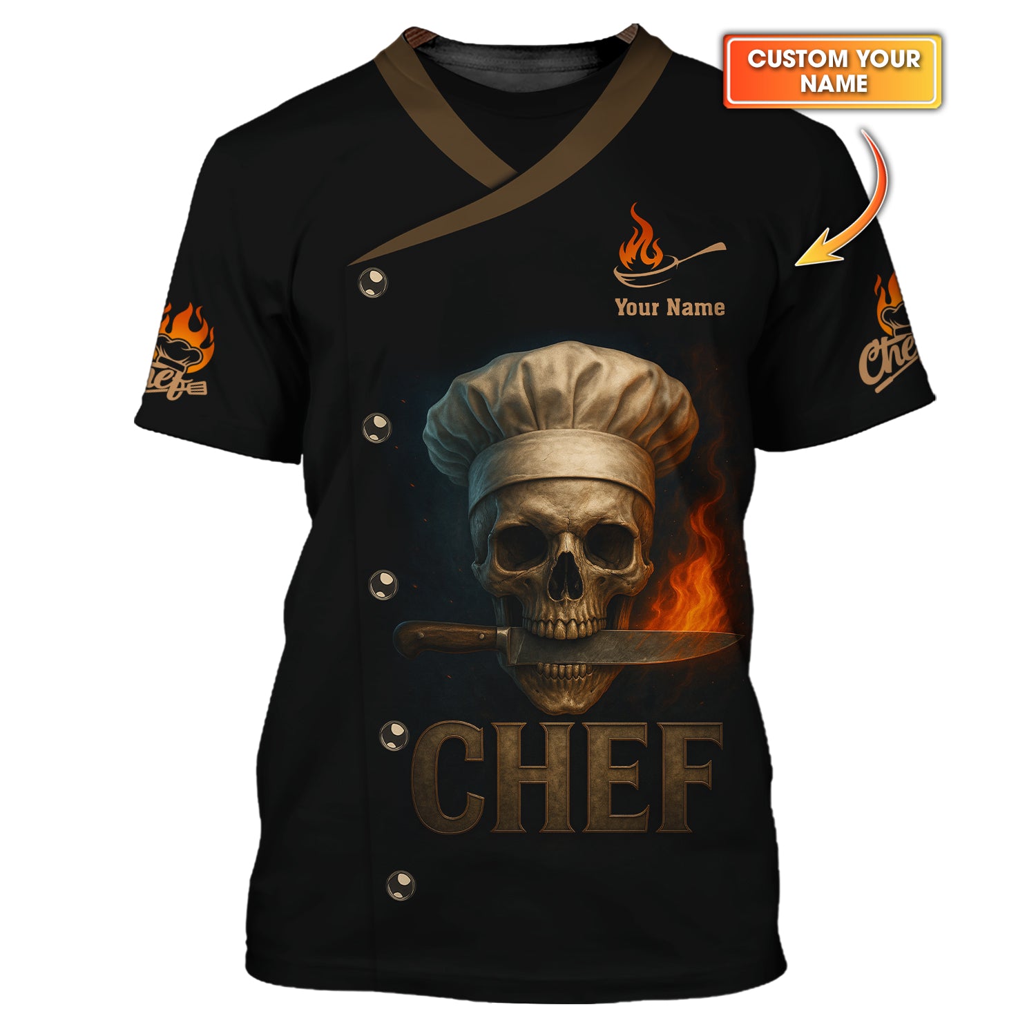 Personalized Skull Chef Shirt, Custom Name Chef Uniform, Chefs Shirt For Cooking Lover