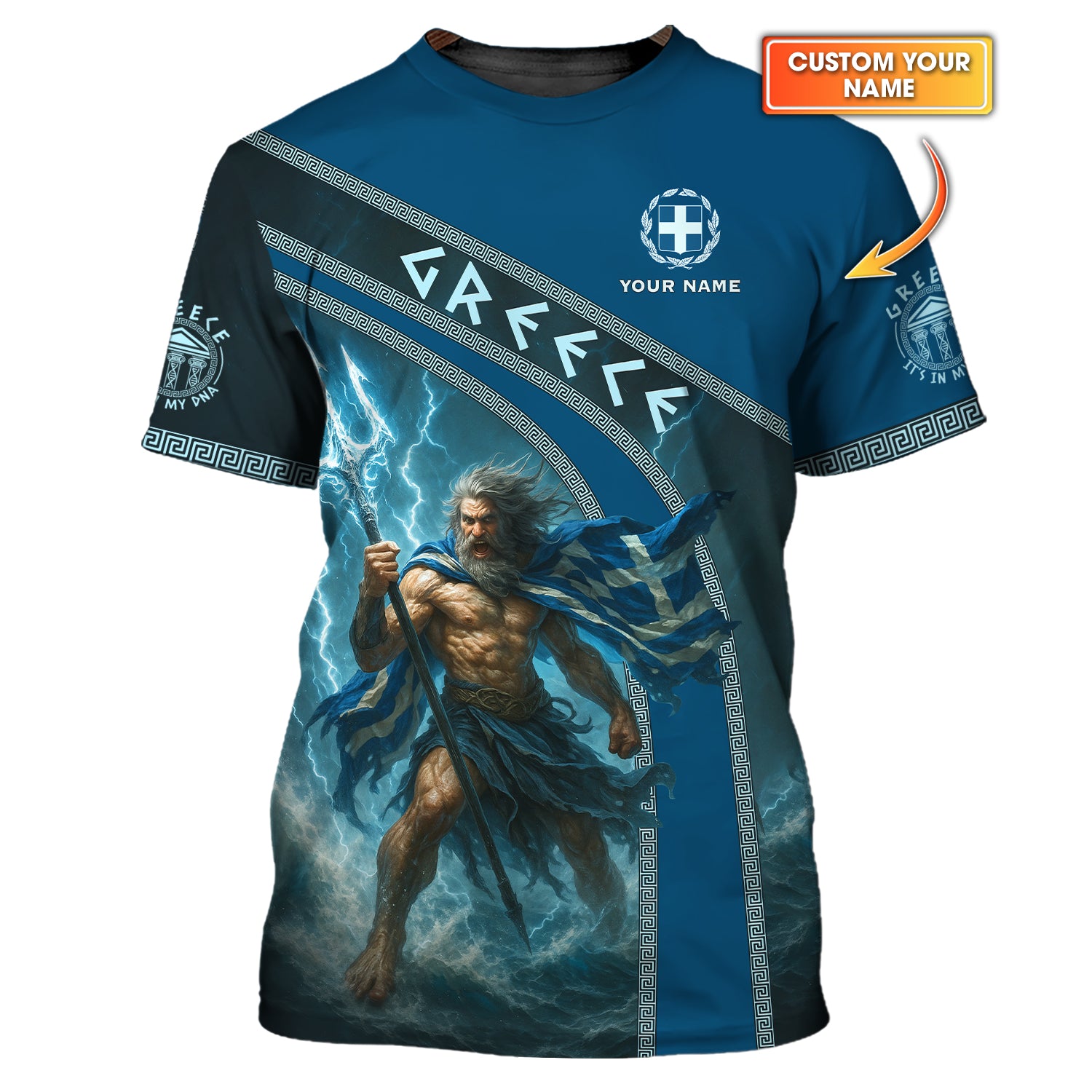 Poseidon Greece Personalized Name 3D Shirt, Custom Name Greece Shirt, Greek God Shirt For Greece Lover