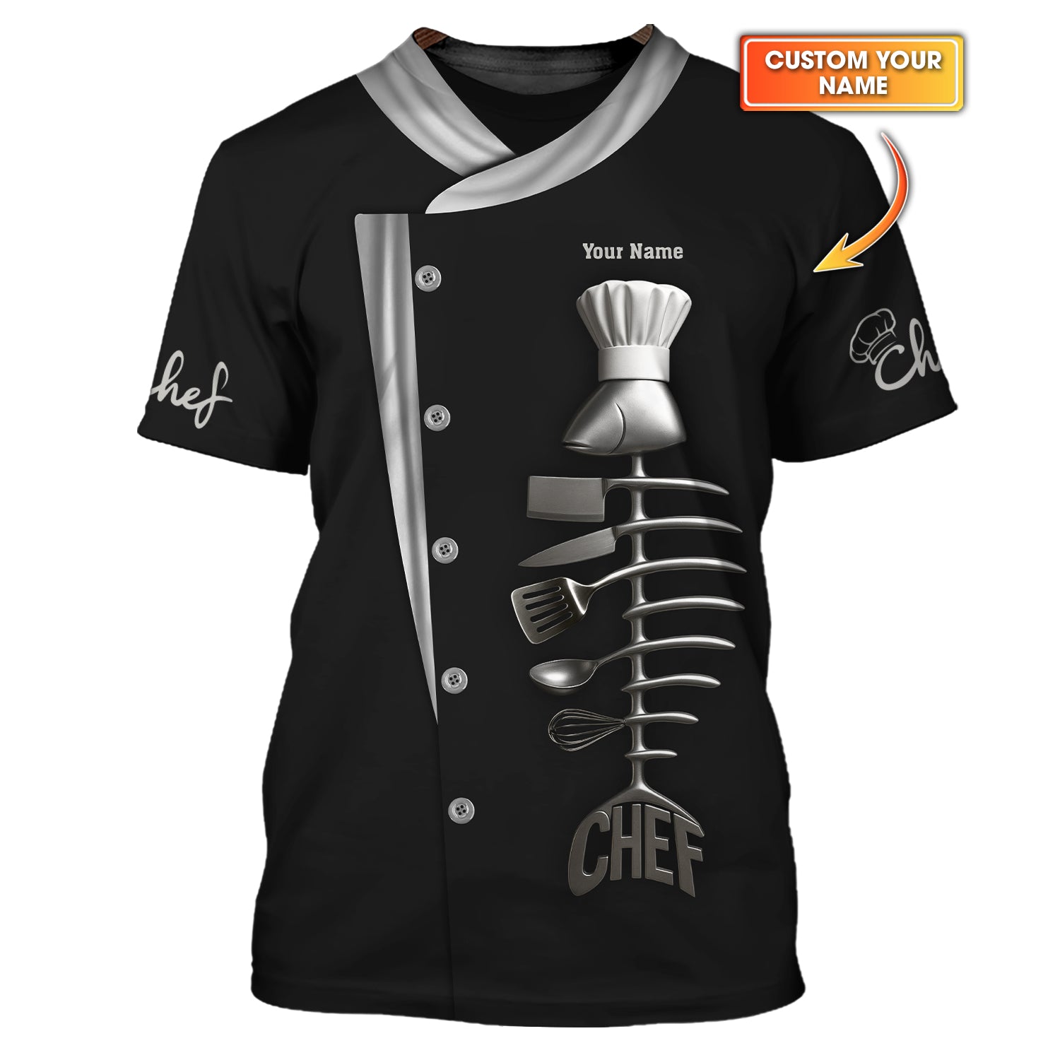 Custom Name Chef Uniform , Personalized Chef Shirt With Kitchen Tools , Gift For Cooking Lover