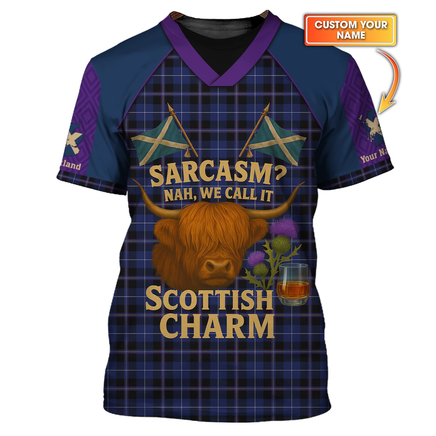 Personalized Highland Cow Shirt With Scottish Flag, Custom Name Scotland Shirt, Gift For Scotland Lover