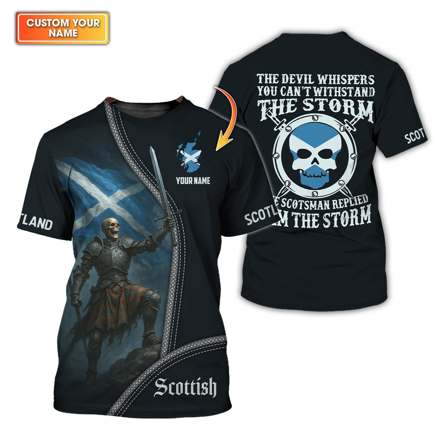 Custom Name Warrior Shirt With Scotland Flag, Scottish Shirt, Gift For Scotland Lover