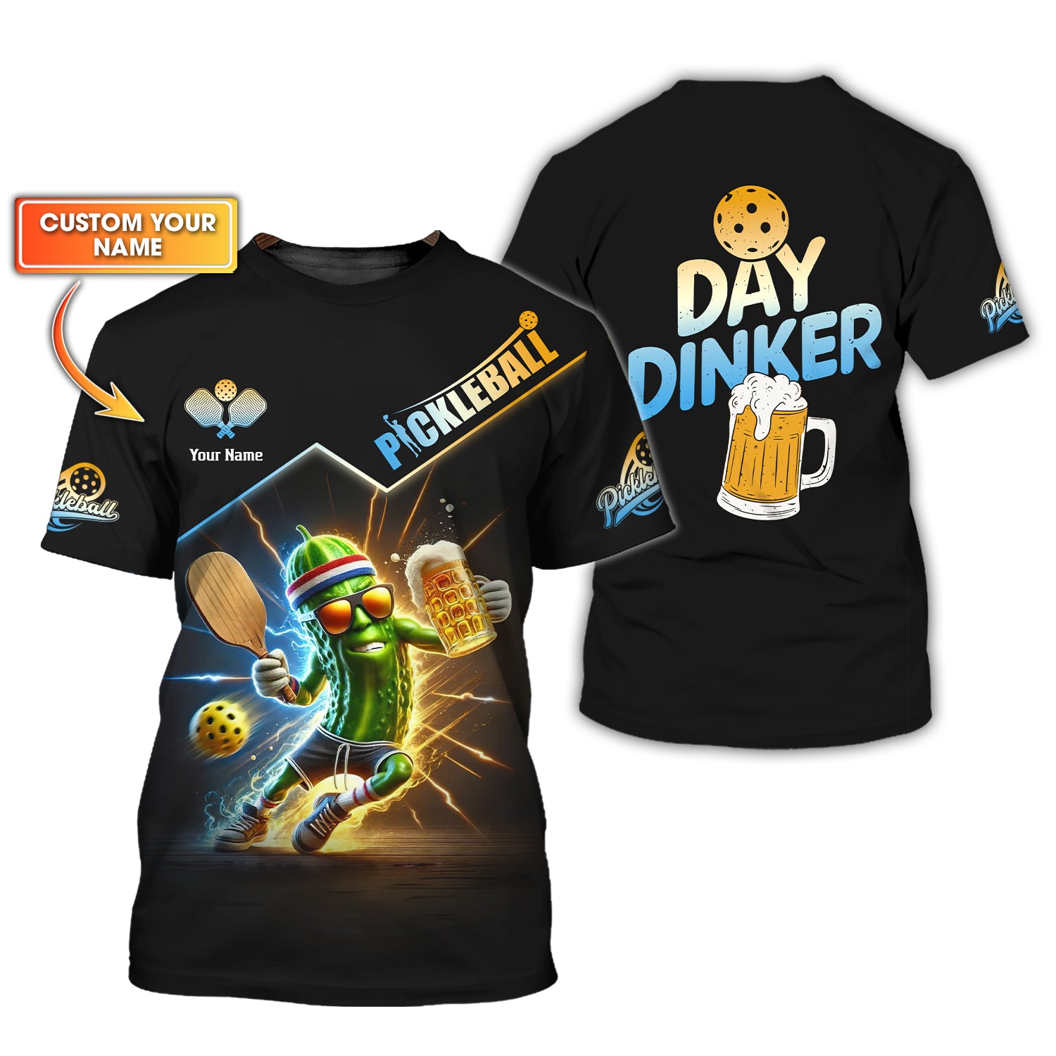 Day Dinker and Beer Pickleball Custom T Shirt - Pickle Funny Design - Personalized Pickleball Apparel - Pickleball Outfit Gifts